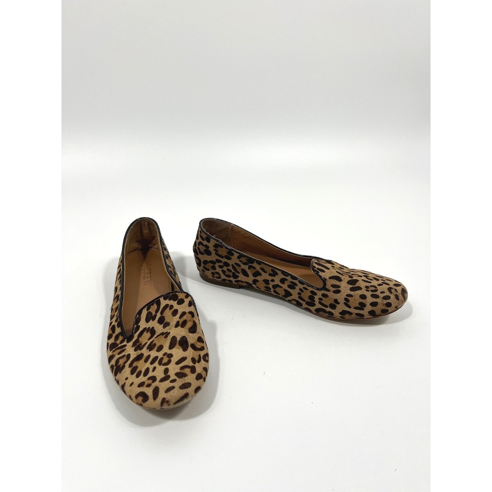 J Crew Womens Ballet Flats 7 Brown Animal Print Chic Minimalist Preppy Old Money